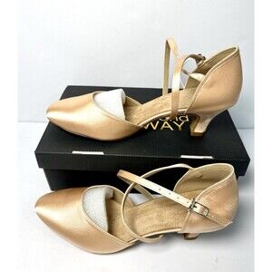 Dance and Sway Heels Women US 10 Gold Pink Satin Ankle Strap Ballroom Shoes NEW